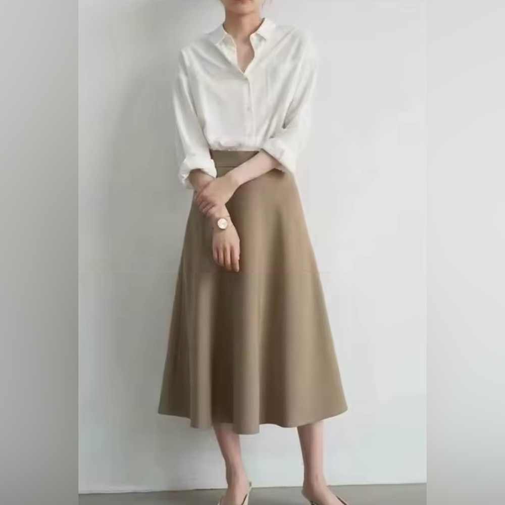 NWT Tan A-Line Skirt Versatile Smooth Maxi Womens